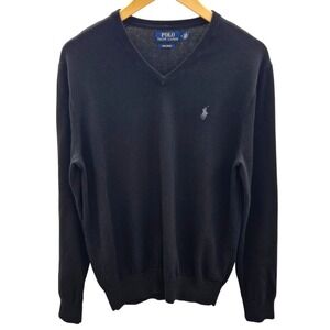 Polo by Ralph Lauren Men's Black V-Neck Pima Cotton Sweater Medium‎